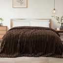 Exclusivo Mezcla Twin Size Flannel Fleece Blanket, Super Soft Striped Jacquard Bed Blanket, Lightweight Fuzzy Cozy for All Seasons, 60x80 Inches, Coffee