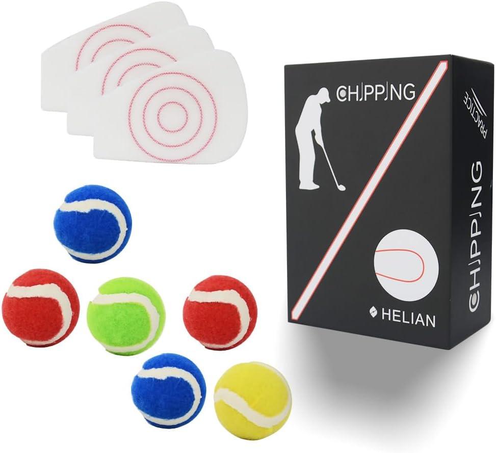 HELIAN Golf Chipping Trainer Aid Sets,6PCS Handmade Golf Practice Ball,3PCS Reusable Fixed-Point Velcro for Improving Slice Accuracy,Suitable for Home, Office, Indoor/Outdoor Practice