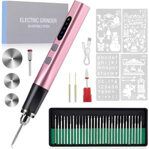 [Upgrade 2-Way Rotary] Electric Engraving Pen with 37 Bits, Cordless Engraver Pen USB Rechargeable, Portable DIY Rotary Engraver Machine for All Materials (Rose red)