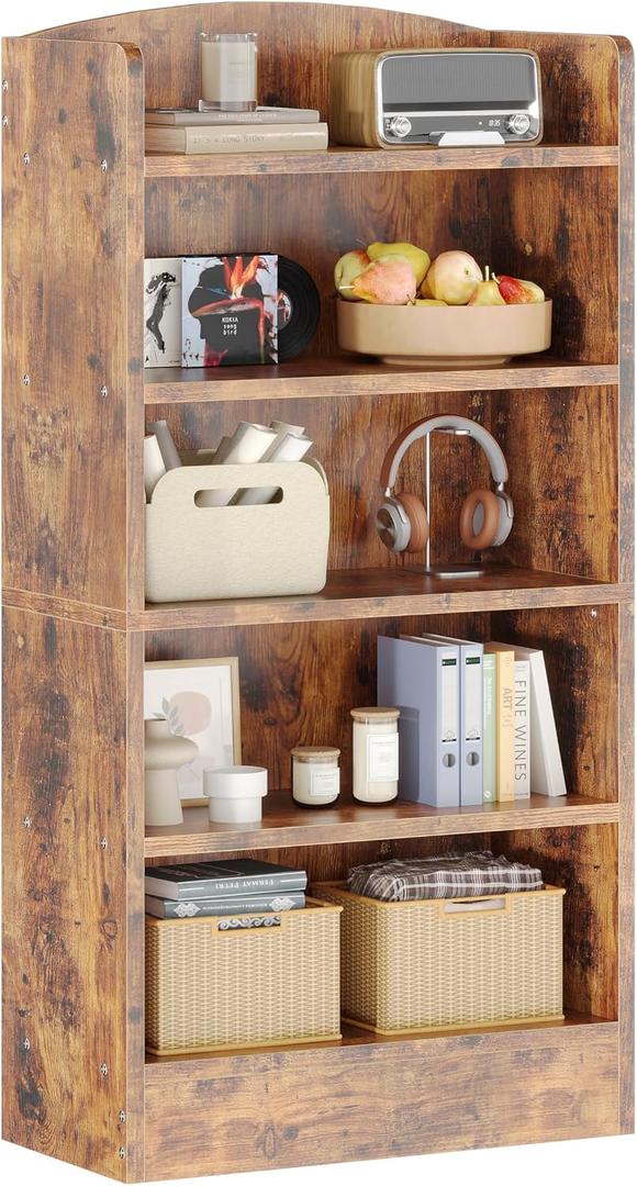 ALISENED 5-Tier Bookcase, Open Bookshelves and Bookcases with Storage Shelves, Floor Standing Unit, Display Storage Shelves for Bedroom Library Living Room Home Office, Brown, Large