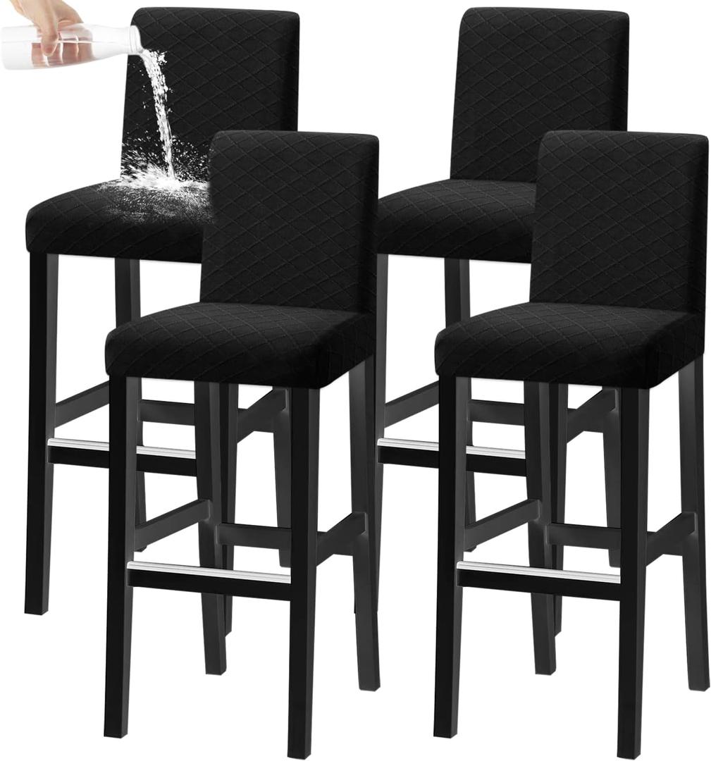 Bar Chair Stool Covers, Stretch Removable Washable Chair Slipcover for Short Swivel Dinning Chair Back Chair Bar Stool Chair (Black,Set of 4)
