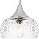 Brushed Nickel Pendant Light - Modern Pendant Lights Kitchen Island with Handblown Glass, Vintage Hanging Light for Kitchen with Adjustable Height, Lithging Fixture for Dining Room Sink (9.25in-pendant)