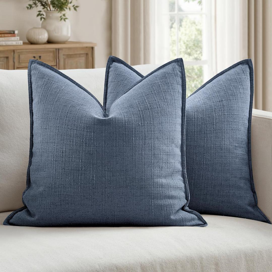 MIULEE Pack of 2 Thick Textured Couch Throw Pillow Covers, Blue Decorative Pillow Covers 20x20, Neutral Linen Cushion Cases for Sofa Bed Living Room Modern Farmhouse Home Decor, No Filling