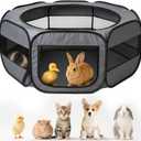 UWE Extra Large Small Animal Playpen, XL Portable Pet Playpen for Rabbit, Kitten, Guinea Pig, Hamster, Puppy  Waterproof Foldable Mesh Tent with Zipper Cover, Indoor Outdoor Use, Dark Grey