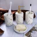 White Marble Ceramic Bathroom Set (4-Piece) - Elegant Soap Dish, Gold Pump Dispenser & Tumblers for Vanity, Sink & Bathroom Decor