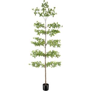 FEELEAD Faux Black Olive Tree 8FT Tall Artificial Shady Lady Tree with Natural Wood Trunk and Realistic Leaves, Large Fake Tree for Indoor Home and Office Decor