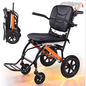 Premium Lightweight Transport Wheelchair for Seniors & Adults, Ergonomic Folding Travel Wheelchair with Adjustable Caregiver Handle, 22" Narrow Doorway Design, Portable Mobility Chair Supports 320 lbs