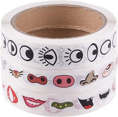 YTYKINOY 3 Rolls 3000pcs Colorful Eye Nose Mouth Cute Self Adhesive Stickers Cartoon DIY Sticker Decal for Handmade Crafts Toys and Home Decoration