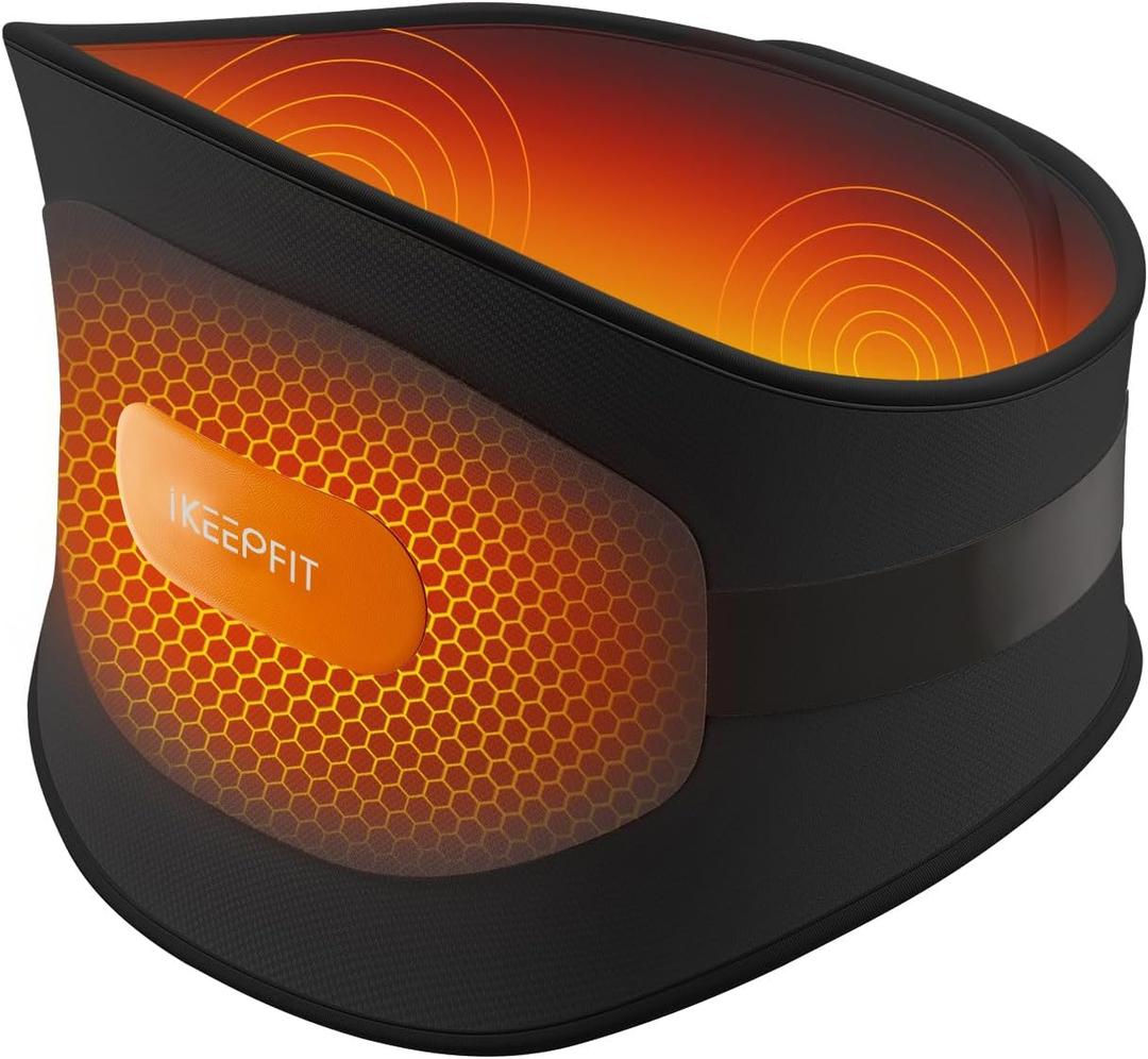IKEEPFIT Portable Heating Pad for Back, Cordless Wearable Heat Belt with Massager for Lower Back Pain Relief, Battery Powered 8000 mAh Rechargeable, MAXwarm 3.0, Gift for Women Men 90-310 lbs (Black)