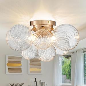 SM Saint Mossi Modern Bubble Ceiling Light Fixture, 4-Light Flush Mount Lighting Fixture with Glass Globe Shades and Gold Canopy, w18 xH12, Modern Chandelier for Living Room Bedroom Dining Room