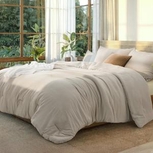 Bedsure King Size Comforter Set, Beige Soft Prewashed Bedding for All Seasons, 3 Pieces GentleSoft Warm Down Alternative Bed Set, 1 Lightweight Comforter (104"x90") and 2 Pillowcases (20"x36")