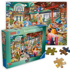 Ravensburger - Turn The Page Bookclub - 1000 Piece Jigsaw Puzzle - Stunning, Vivid Colors - Inspired Bookclub, Library, Coffee Shop Scene - Puzzles for Adults