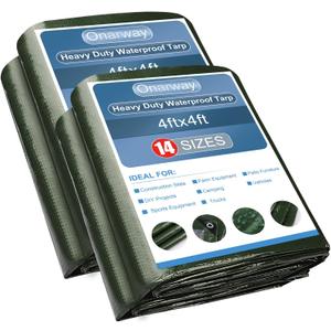 Onarway Poly Tarps Waterproof for Outdoor: Green Tarpaulin 6Mil Thicken 4x4 Ft 2Packs- Anti-UV Waterproof Tarp Cover with Grommets Multipurpose for Boat Pool Roof Camping