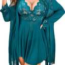 Avidlove Plus Size Lingerie Sexy Lingerie Set Women's Exotic Nightgowns Lace Chemise Lingerie Side Slit Nightdress (XX-Large, Blue Green)