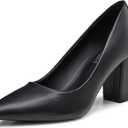 Heel The World Women's High Chunky Block Closed Toe Heels, Slip On Pointed Toe Work Dress Office Wedding Party Pumps Shoes, Black Pu, Size 8
