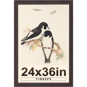 24x36 Poster Frame Walnut Brown. Curved Extra MDF Wide Edges with Black Backboard Vintage Poster Frame 24x36 inches for Gallery Wall Decor.