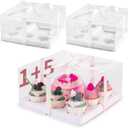 JCD 9 Packs Cake Cupcakes Combo Box 1+5 Cupcake Containers with Gift Ribbon Bento Clear Boxes (5 Cupcakes with a mini Cake) (1+5/9Pcs)
