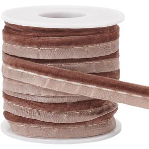 BENECREAT 10 Yards Brown Velvet Piping Bias Tape, 3/8 Inch Wide Welt Cord Piping Trim Fabric Edge with Velvet Lip Cord Trim for Sewing Clothing Upholstery Trimming