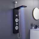 ROVOGO Retrofit Shower Panel with LED Rain Shower, 2 Body Jets and Handheld, Easy Connect Stainless Shower Tower Column with Temperature Display, Black (NOT INCLUDE ROUGH-IN VALVE)