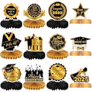 12PCS Graduation Decorations Class of 2025, Congrats Grad Table Centerpieces Graduation Honeycomb Centerpieces Grad Party Centerpieces 2025 Graduation Decorations for Party, Gold 12PCS Graduation Decorations Class of 2025, Congrats Grad Table Centerpieces Graduation Honeycomb Centerpieces Grad Party Centerpieces 2025 Graduation Decorations for Party, Gold