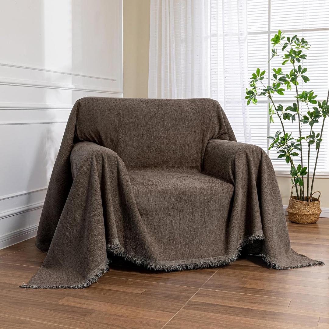 MEETSKY Oversized Chair Cover Small Couch Cover Chair Covers Armchair for Dog Sofa Throw Cover for Sofa Single Recliner, Chenille Sofa Slipcovers for Pets, 71" x 91", Dark Chocolate