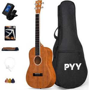 PYY Baritone Ukulele 30 Inch Mahogany Wood Ukuleles Music Instrument Kit with Digital Tuner, Strap, Gig Bag, 3 Picks, Extra Strings, Capo, for Adults Beginners Starter