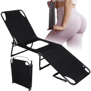 CroBlissful Fodlable BBL Chair with Hole, Adjustable 5-Position Lawn Chair for BBL Chaise Lounge After Surgery Recovery Bed for Patio Garden Poolside Outdoor Yard Beach (Black)