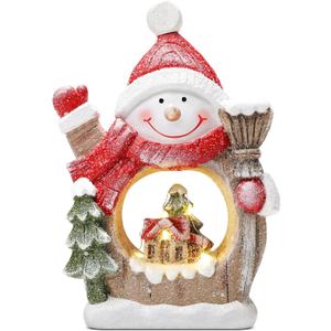 Snowman Christmas Decorations Classic Resin Snowman Figurines with LED Lights, Ideal Indoor Decorations for Home That Can be Used for Christmas Table Decor