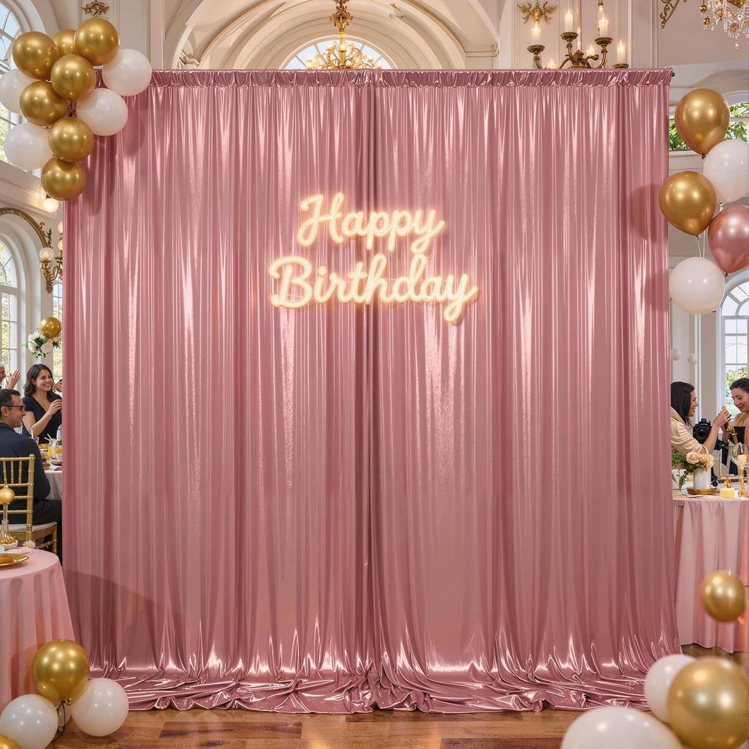 10x10ft Rose Gold Glitter Sequin Photo Backdrop Curtain for Parties Wrinkle Free Shimmer Polyester Photoshoot Curtains Drapes Backdrop for Wedding Birthday Baby Shower Shiny Background 2 Panels 5x10ft
