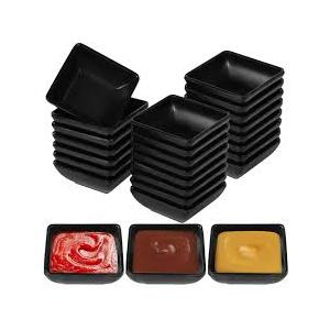 Tideme 24 PCS Dipping Sauce Bowls, Plastic Soy Sauce Dishes, Small Square Design for Condiments, Black, Ideal for BBQ, Parties, and Dining Tables