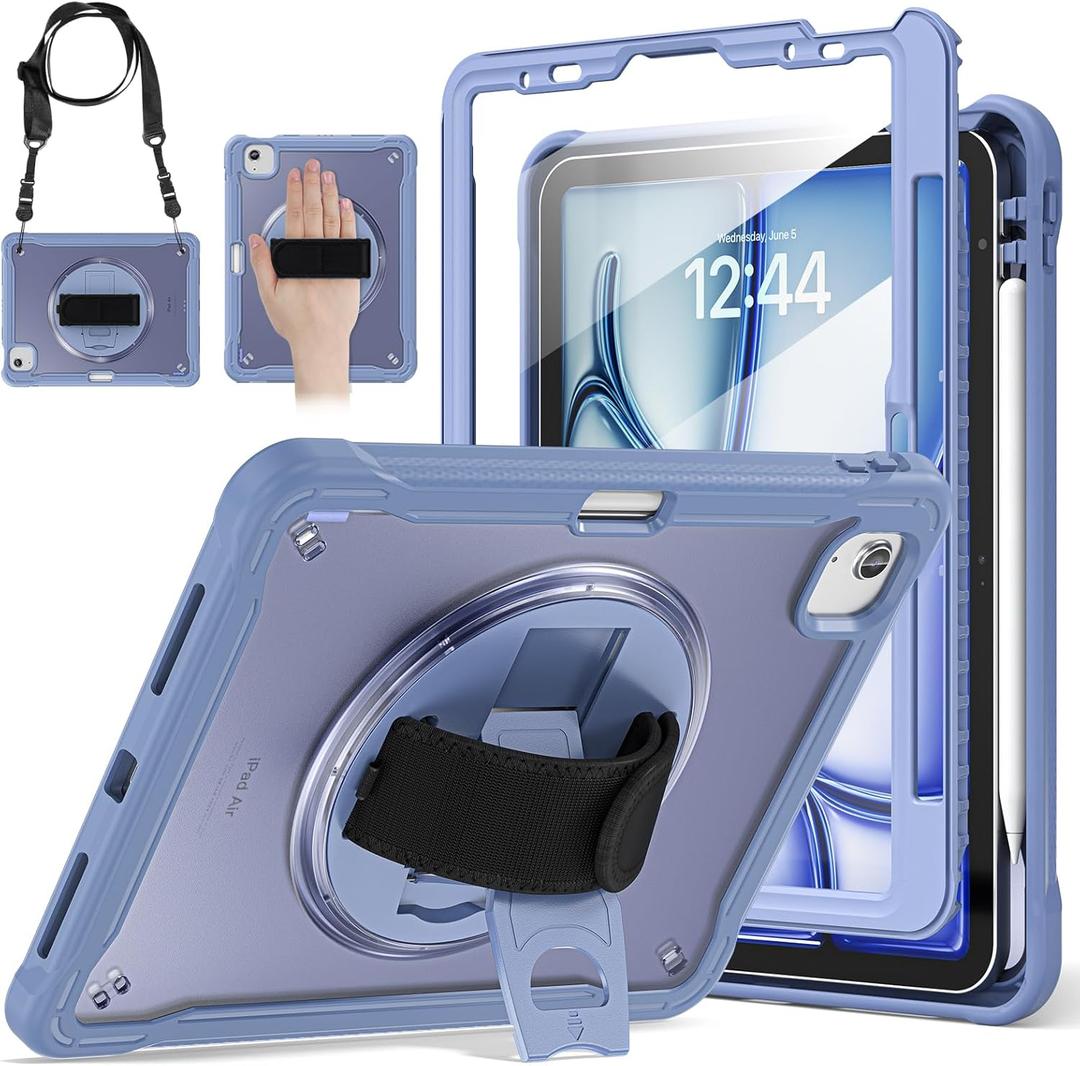 BRAECNstock Case for iPad Air 11 inch M3/M2(2025/2024) and Air 5th/4th Generation 10.9 & Pro 11inch 4th/3rd/2nd/1st(22/21/20/18) Cover with Pencil Holder,Screen Protector,Hand Stand,Lavender Grey