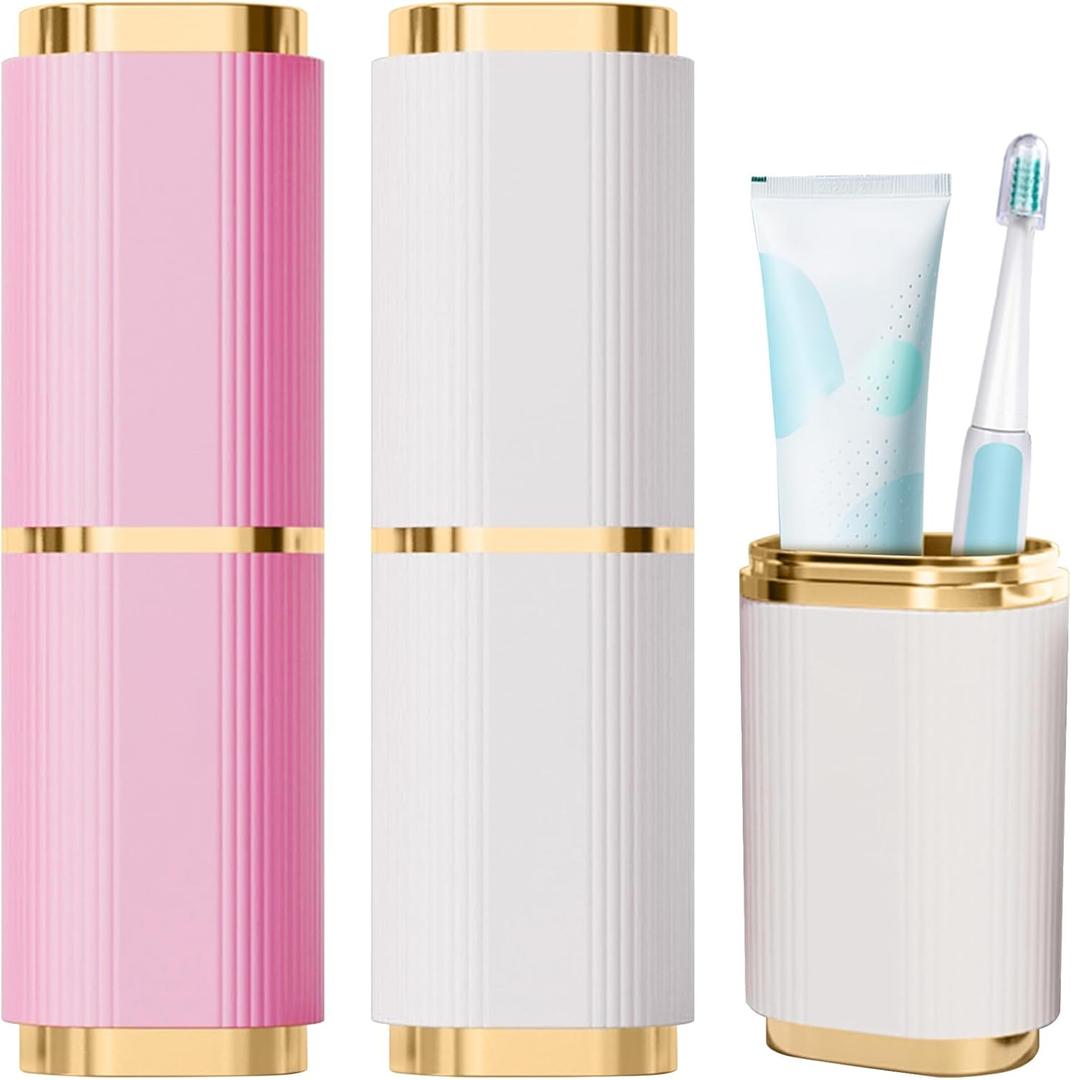 2 Pieces Toothbrush Case, Portable Toothbrush Travel Case Toothbrush Toothpaste Storage Box for Business Camping Travel or Daily Use (Pink+White)