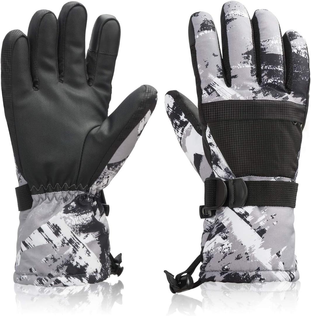 BOSONER Ski Snowboard Gloves, Waterproof Winter Warm Gloves, Cold Weather Touchscreen Snow Gloves for Mens, Womens, Kids Skiing,Snowboarding (M(Fit Women and Boys 11-14 years), Gray)
