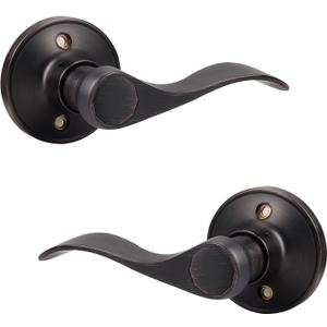 Probrico Pack of Two Dummy Door Lever for Left Hand and Right Hand Oil Rubbed Bronze Interior Door Handle Wave Style Non-Turning Door Knob Stainless Steel