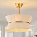 Boho Fandelier Ceiling Fan with Light and Remote Rattan Chandelier Fan Gold Caged Ceiling Fan with Light for Bedroom, Living Room NurseryFoyerKitchen6 Speed, Timing Adjustable Height