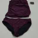 Women's Twist Front Bandeau Tankini Set Two Pieces Ruched Tummy Control Suimsuit with Mid Waist Briefs (Large, Purple)