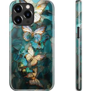 Goodon for iPhone 15 Pro Max Case Cute,Aesthetic Vintage Girly Mosaic Butterfly Shell,Compatible with Magsafe,Trendy Unique Cool Coquette Floral Protective Slim Silicone Phone Cover for Women Girls
