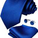 DiBanGu Mens Solid Color Tie and Pocket Square Set Woven Silk Plain Necktie & Handkerchief for Men Wedding Party Formal (Blue)
