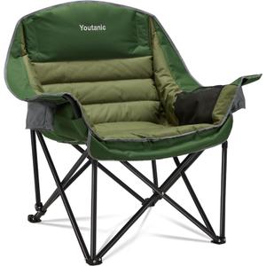 Oversized Camping Chair, Portable Folding Camping Chairs with Side Pocket, Cup Holder and Carry Bag, Heavy Duty Outdoor Camping Chairs for Adults, Fishing, Sports, Trip, up to 400lbs, Style 2 (Green)