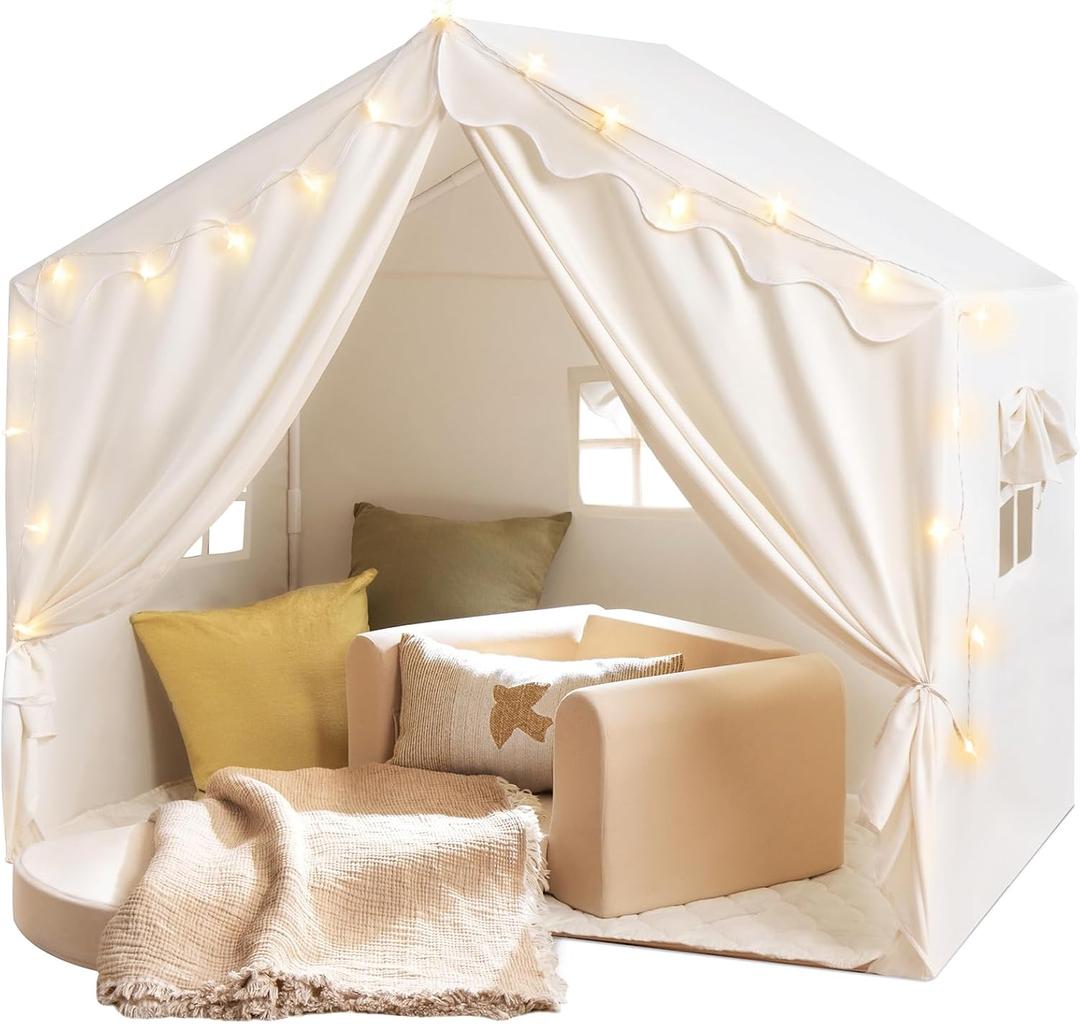 Tiny Land Kids Tent with Mat and Star Lights, Indoor Playhouse for Toddlers, 57"x36"x52" Large Reading Nook for Girls & Boys, Modern Bed Canopy for Kids Room Tiny Land Kids Tent with Mat and Star Lights, Indoor Playhouse for Toddlers, 57"x36"x52" Large Reading Nook for Girls & Boys, Modern Bed Canopy for Kids Room
