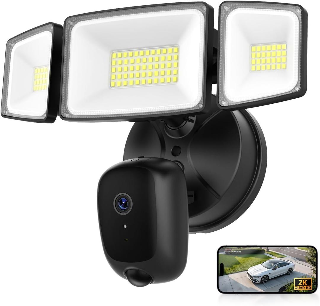 Onforu Floodlight Camera Outdoor, 5500-Lumen 2K HD Smart Security Flood Light Surveillance Cam Wired, Custom Motion Detection Zones & Light Alerts, Color Night Vision, 2-Way Audio, 24/7 Record (Black)