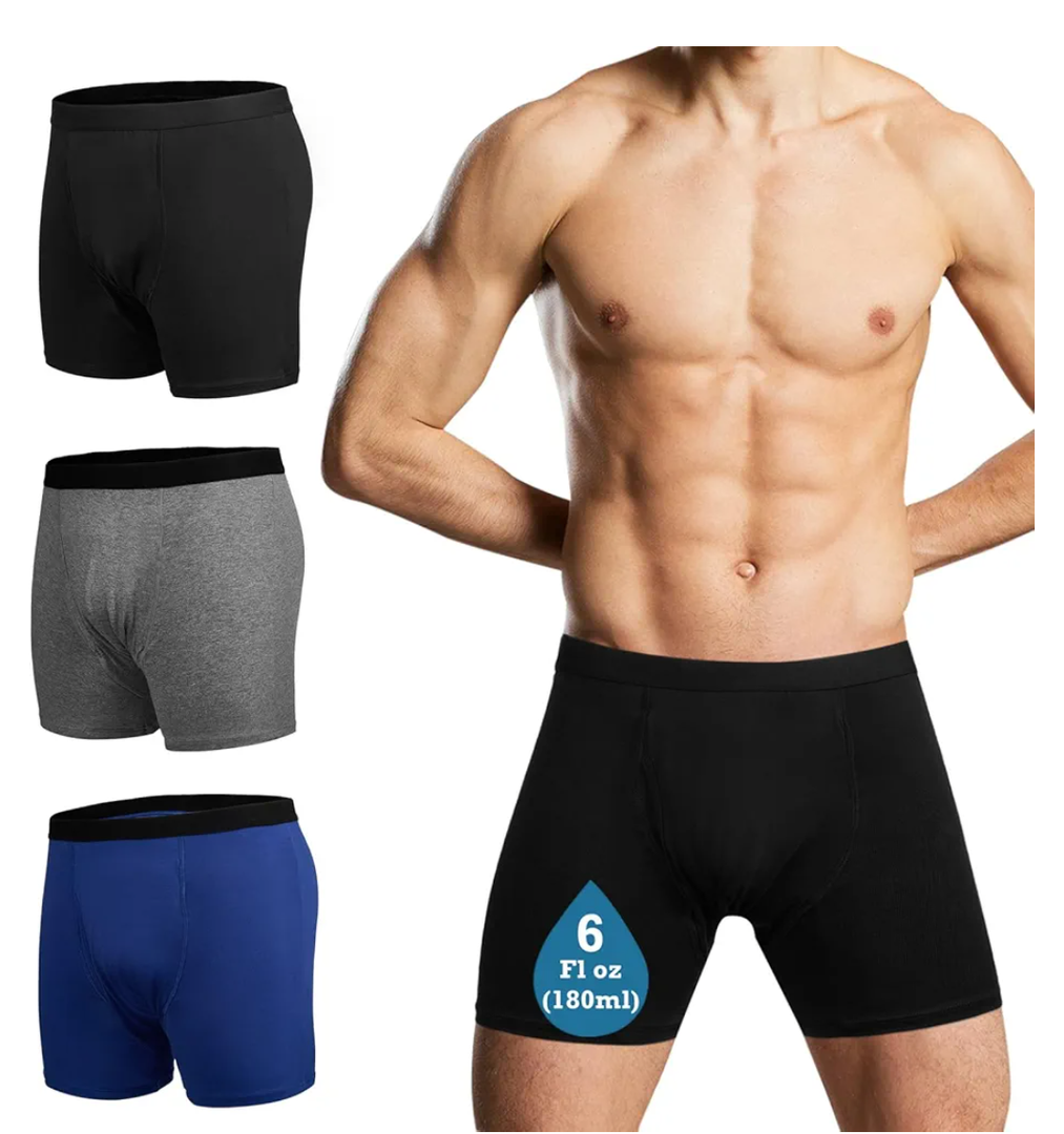 Reusable Incontinence Underwear for Men, Washable Boxer Briefs Protection, Leak Proof Adult Male Diapers for Urinary Absorbency (Mix 3pcs, XX-Large)