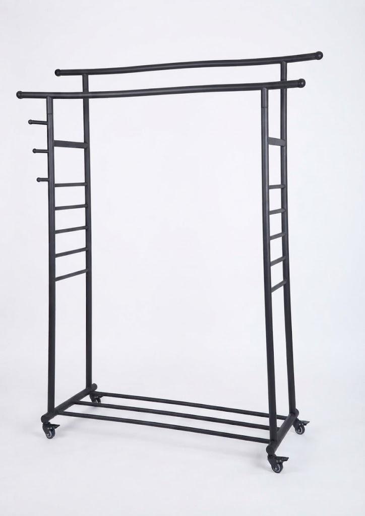 Heavy-Duty Double-Rail Rolling Garment Rack with Side Hooks and Shoe Storage