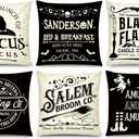 COMMINY Halloween Pillow Covers 18x18 Inch Set of 6, Indoor Halloween Decorations, Black White Farmhouse Saying Throw Pillow Cover, Scary Pillowcase for Seaonal Party Couch Home Decor