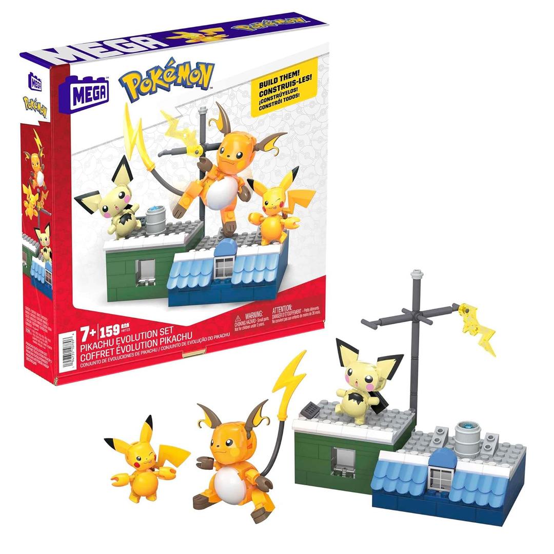 MEGA Pokmon Action Figure Building Toys for Kids, Pikachu Evolution Set with 159 Pieces, 3 Poseable Characters, 8 Year Old Gift Idea