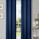 2 Piece Blue Curtain Panel Set – 90 x 82 Inch – Grommet Top Window Drapes for Bedroom, Living Room or Office – Light Blocking Polyester Fabric – Navy Blue
