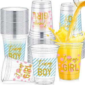 Fuyoooo 48 Pcs Gender Reveal Party Plastic Cup 16 Oz Cups Boy or Girl Thick Clear Cup Gender Reveal Party Supplies Pink and Blue Baby Shower Decorations (Charming)