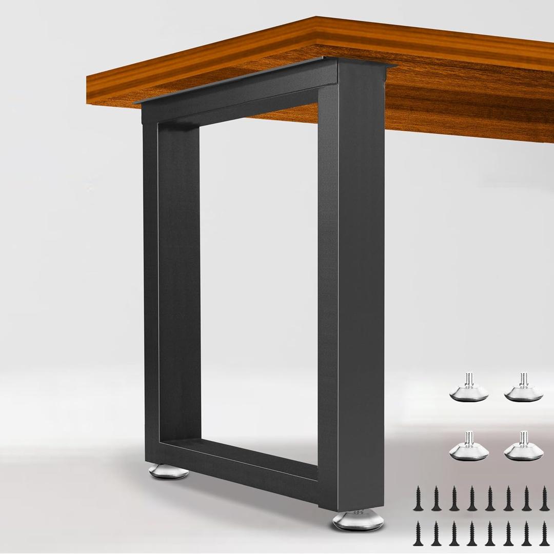 Metal Table Legs 28”Height 24”Wide Heavy Duty Furniture Feets, DIY Modern Desk Legs with Adjustable Protector Feet for Dining Coffee Table, Black, Set of 2, H28" x W24" U Shape