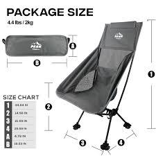Peak Outdoors Backpacking Chair Lightweight Camping Chair – High Back Ultralight Folding Camp Chair with Storage Bag, Compact Portable Tall Hiking Chair and Beach Chair, Gray 
