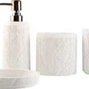 Hymmah Bathroom Accessories Set,Toothbrush Holder,Farmhouse Decor,4 Pcs Resin Gift Apartment Necessities, Contain Toothbrush Cup,Soap Dispenser & Dish,Tumbler (Leaf White)